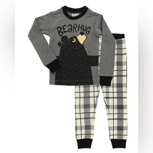 NWTS Lazy One “Bear Hugs” Pajama Set, checked bottoms, size 3